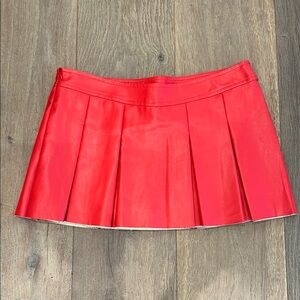 Red Pleated Leather Women's Skort